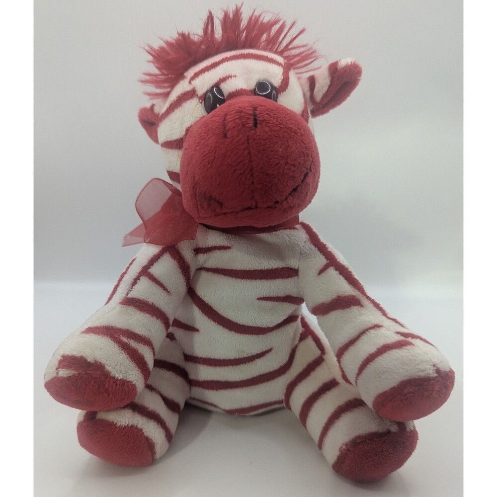 Vintage Wal-Mart Red & White Zebra Plush Stuffed Animal Toy
